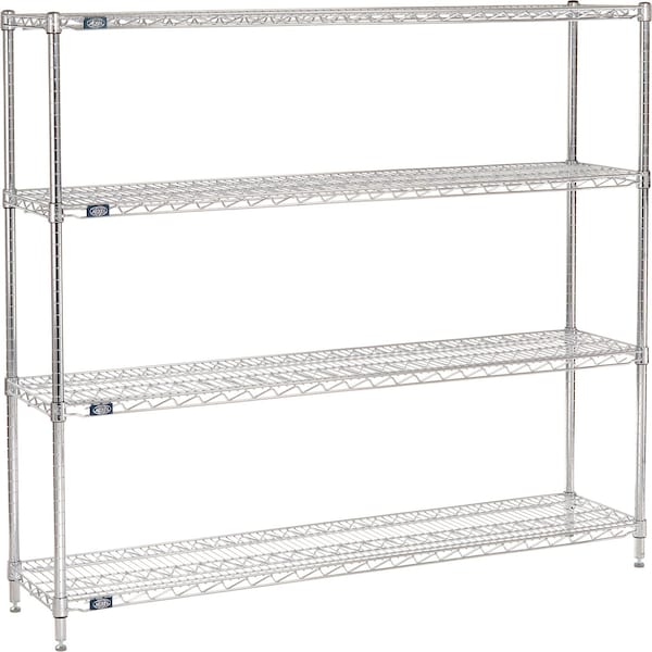 Nexel 4 Shelf, Chrome Wire Shelving Unit, Starter, 60inW x 12inD x 63inH B3149699 - main